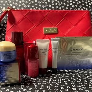 Shiseido Red Quilted Bag with Skincare Collection